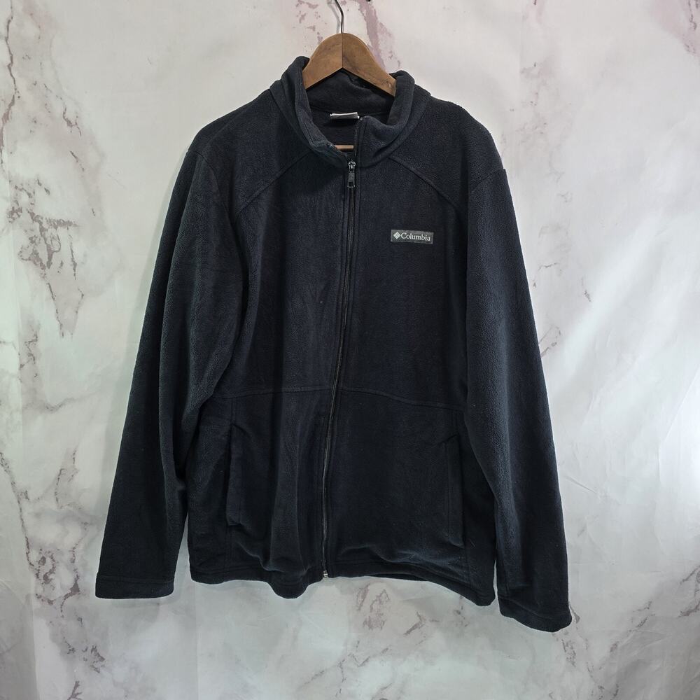Columbia Jacket Mens Large Black Full Zip Fleece Sweater Mock Neck Castle Dale